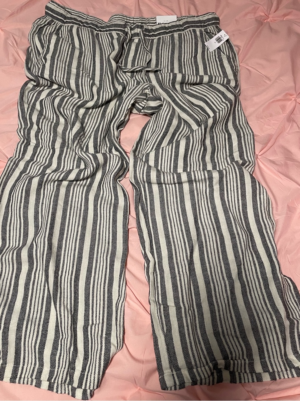 NWT Old Navy High-Waisted Striped Linen Wide-Leg Pants XL Black Ivory/White